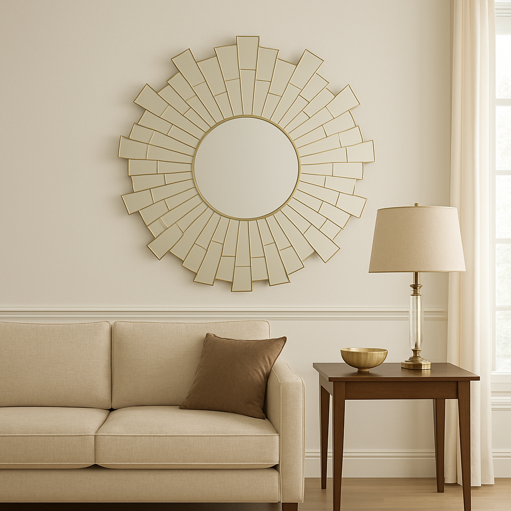 Glitzy Sunburst Design Round Wall Mirror