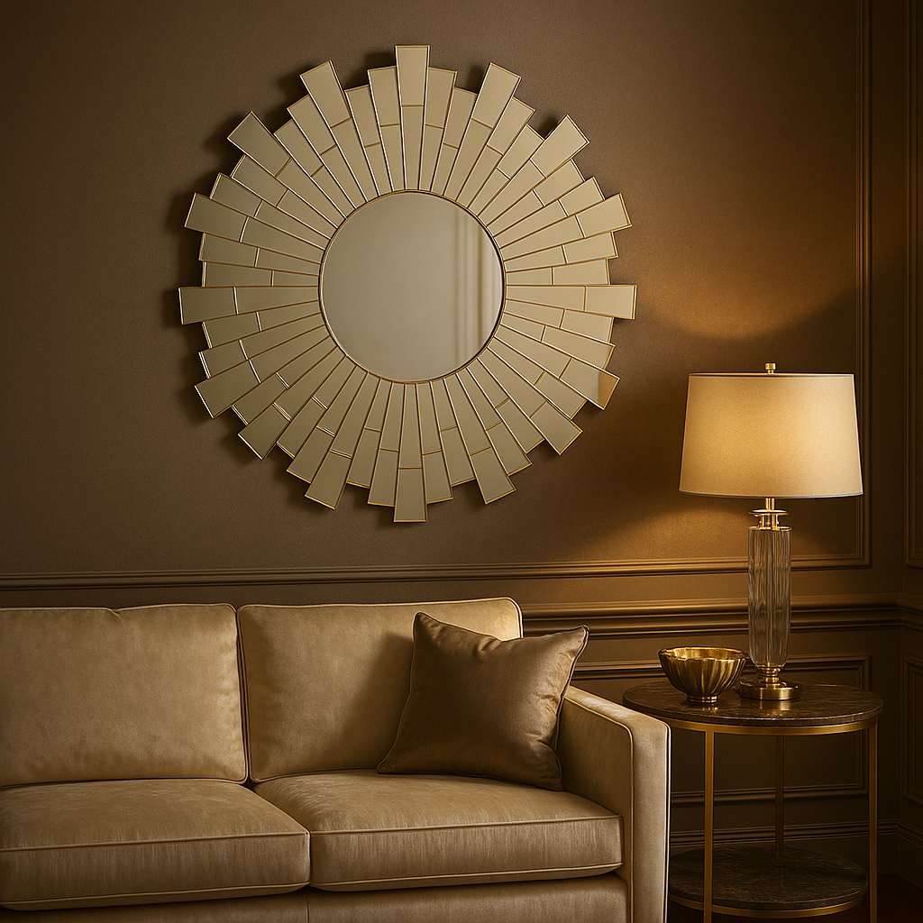Glitzy Sunburst Design Round Wall Mirror