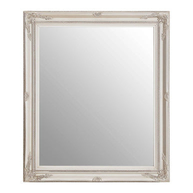 Decorative mirror with a silver frame on a white background