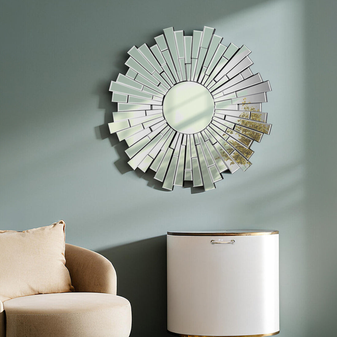 Glitzy Sunburst Round Wall Mirror