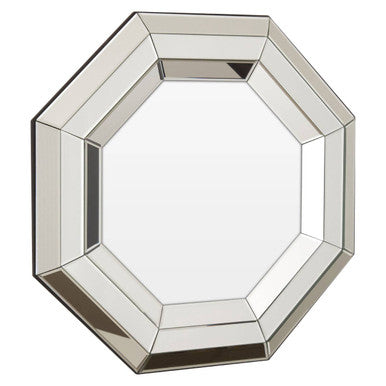 Octagonal mirror with a silver frame on a white background