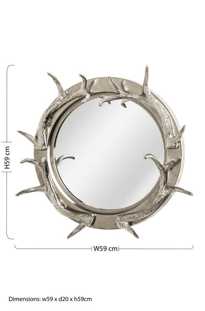 Antler Silver Metal Wall Mirror with Antler Frame