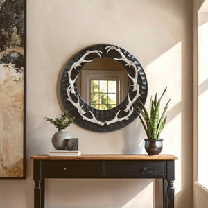 Stag Antler Brown and Nickel Finish Wall Mirror
