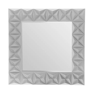 Square mirror with a textured gray frame on a white background