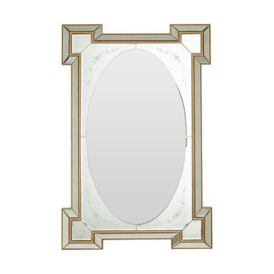Decorative mirror with an ornate frame on a white background