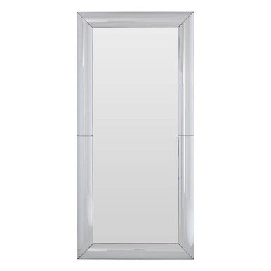 Rectangular mirror with a silver frame on a white background