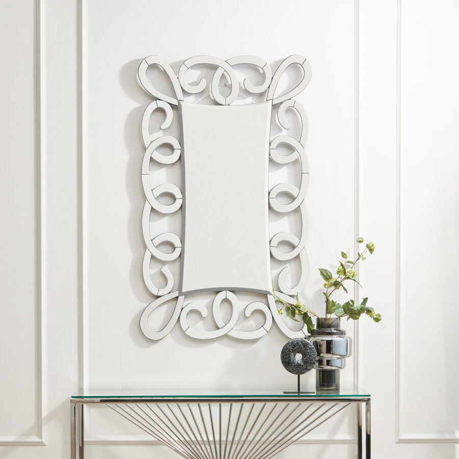Vivienne Black and Silver Scroll Design Wall Mirror