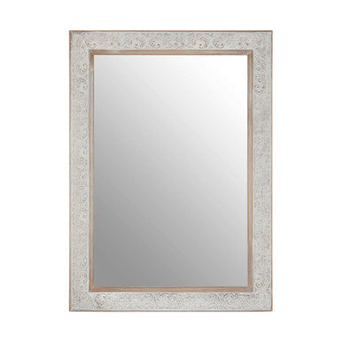 Rectangular mirror with decorative frame on a white background