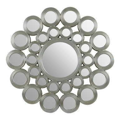 Decorative wall mirror with circular frames on a white background