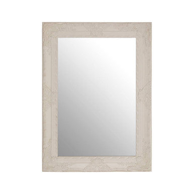 Rectangular mirror with a light wood frame on a white background