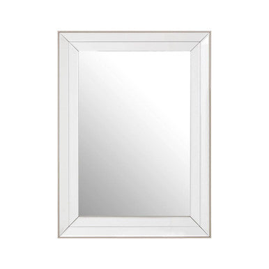 Rectangular mirror with a silver frame on a white background