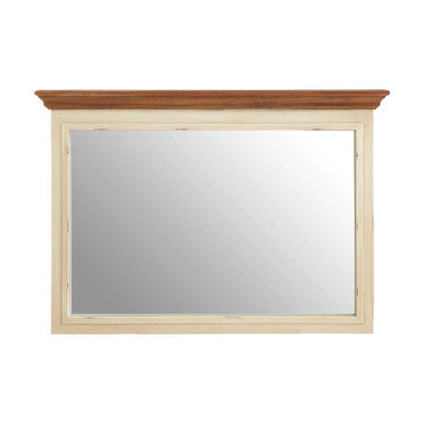 Mirror with a wooden frame on a white background