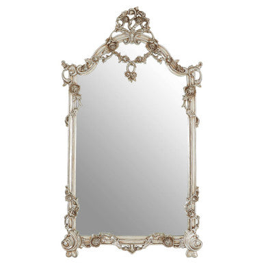 Decorative mirror with ornate frame on a white background
