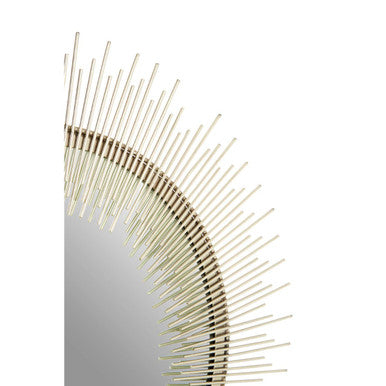 Decorative wall mirror with gold sunburst frame on a white background