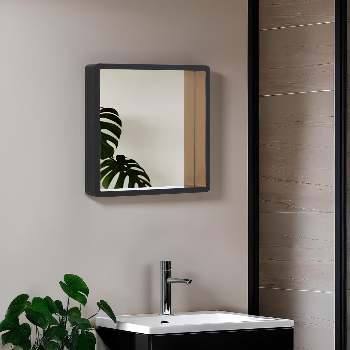 Bisha Small Black Wall Mirror With Gold Edge