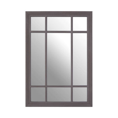 Window with dark frame and glass panes on a white background