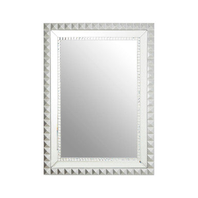 Rectangular mirror with decorative silver frame on a white background