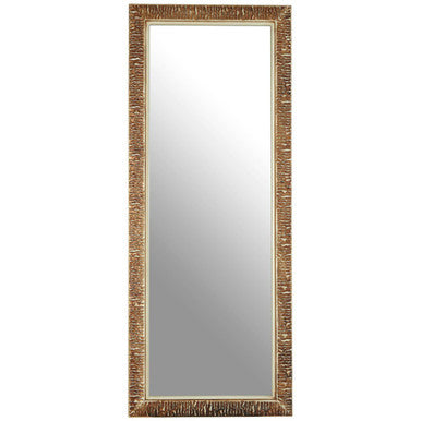 Rectangular mirror with a decorative brown frame on a white background