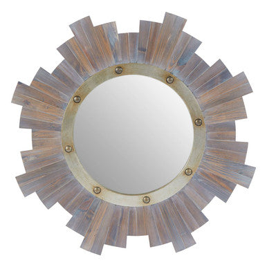 Sunburst Wooden Wall Mirror with Nail he