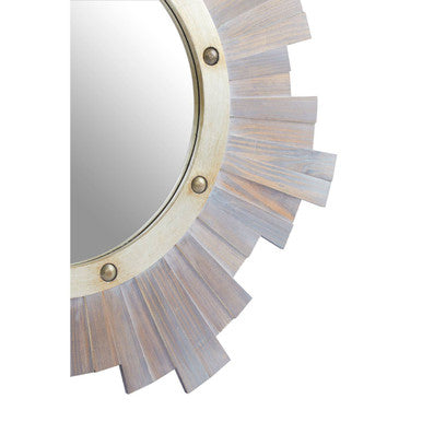 Sunburst Wooden Wall Mirror with Nail head