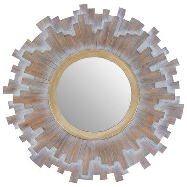 Sunburst Multilevel Wooden Wall Mirror