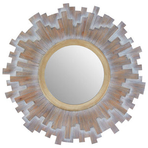 Sunburst Multilevel Wooden Wall Mirror