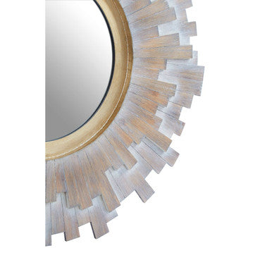 Sunburst Multilevel Wooden Wall Mirror