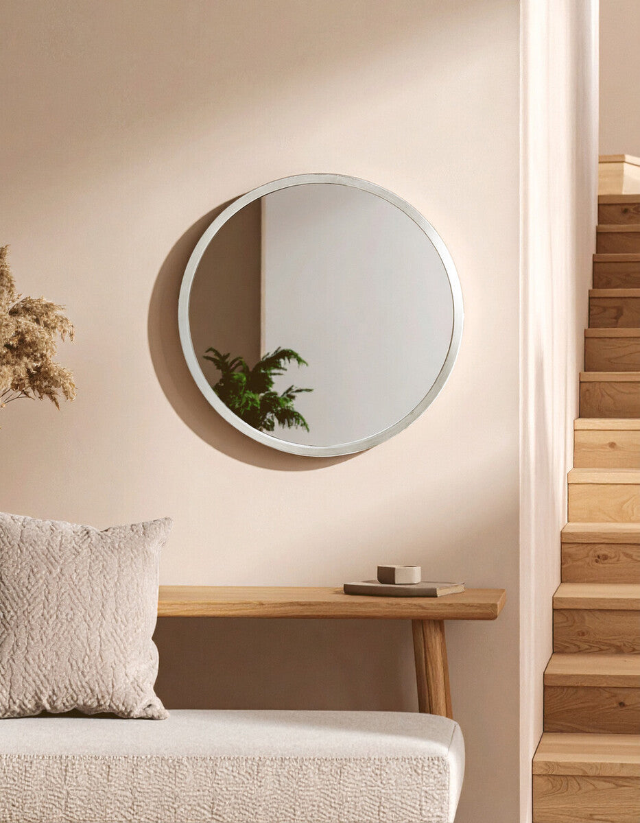 Small Antique Silver Round Wall Mirror | Saska