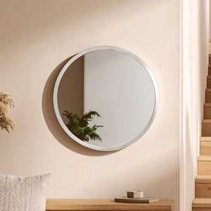 Small Antique Silver Round Wall Mirror | Saska