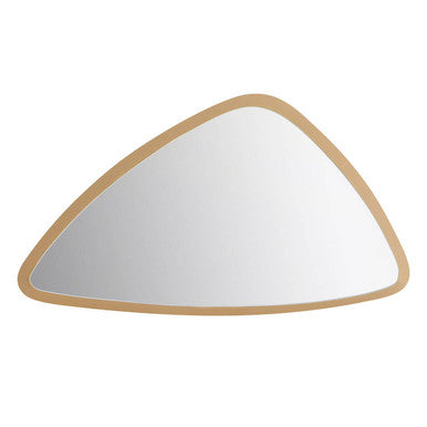 Triangular mirror with a wooden frame on a white background