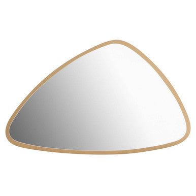 Triangular mirror with a wooden frame on a white background