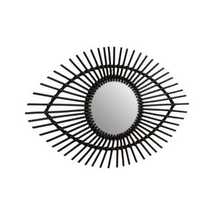 Mataram Black Natural Rattan Eye Shape Wall Mirror