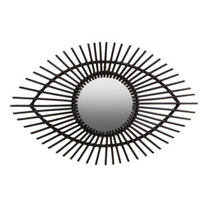 Black Natural Rattan Eye Shape Wall Mirror | Mataram