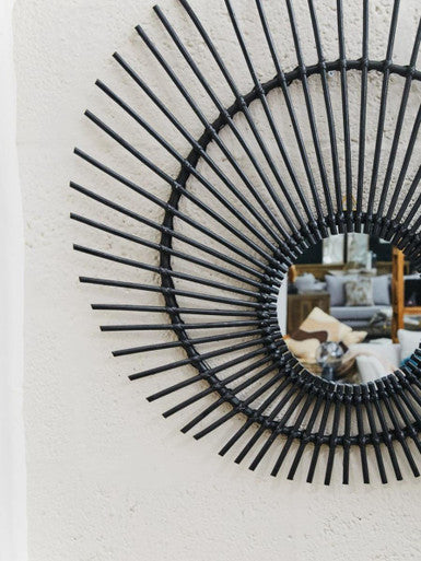 Mataram Black Natural Rattan Wall Mirror