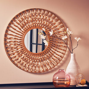 Matera Sunburst Gold Finish Metal Frame Round Wall Mirror