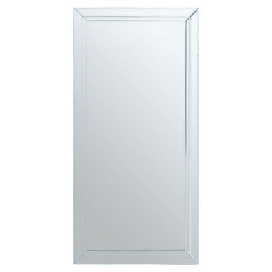 Rectangular mirror with a white frame on a white background