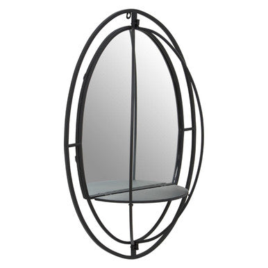 Avento Oval Shelved Black Wall Mirror