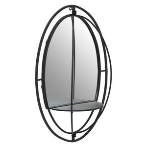 Avento Oval Shelved Black Wall Mirror