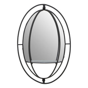 Avento Oval Shelved Black Wall Mirror