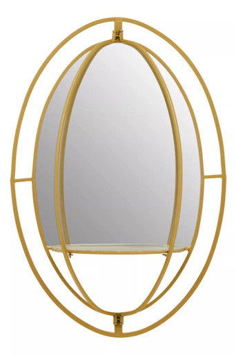 Avento Oval Shelved Gold Wall Mirror