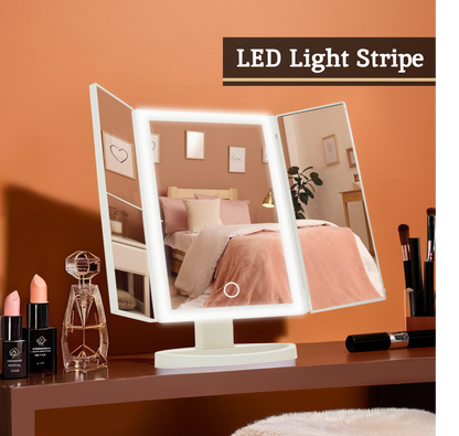 Cassini Tri Fold White LED Table Mirror