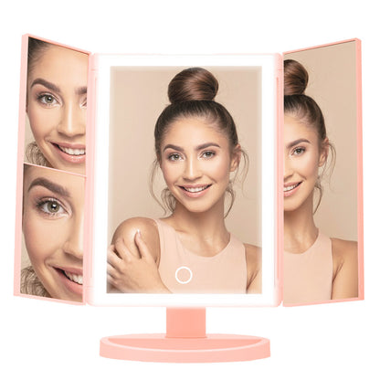 Cassini Tri Fold Pink LED Table Mirror