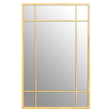 Rectangular mirror with gold frame on a white background