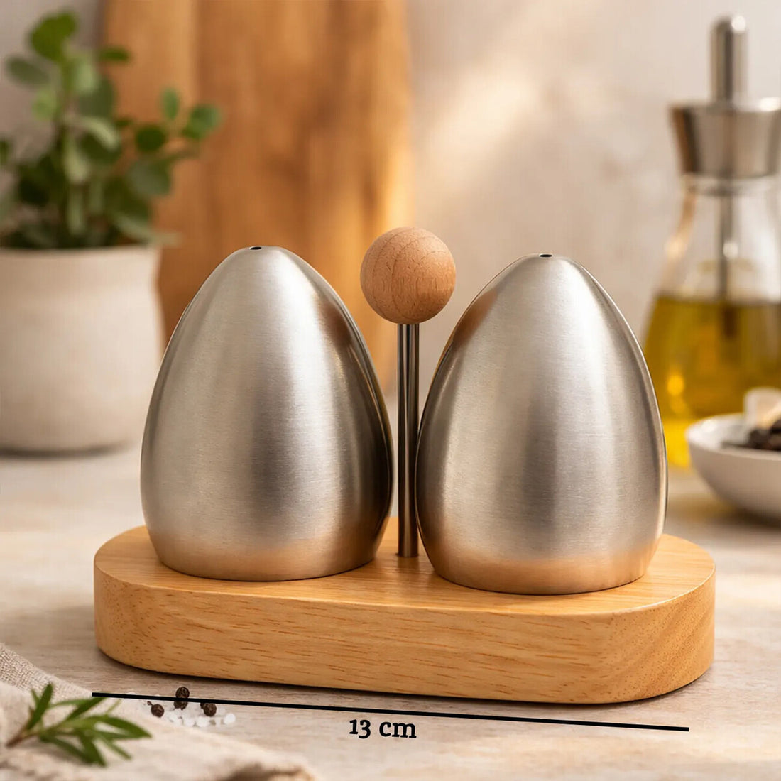 Natural Origins Stainless Steel And Rubberwood Salt Pepper Shakers