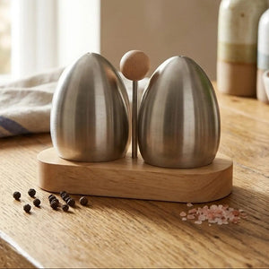 Stainless Steel and Rubberwood Salt Pepper Shakers | Natural Origins