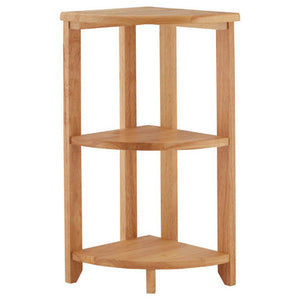 Three Tier Tropical Hevea Wood Corner Shelf Unit | Heva