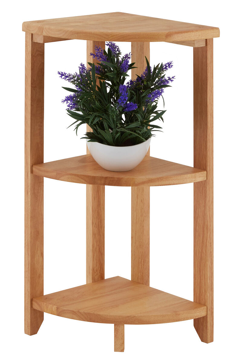 Heva Three Tier Tropical Hevea Wood Corner Shelf Unit