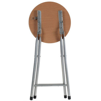 Fold Away Stool With Wood Veneer Seat