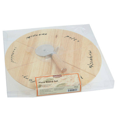Rubberwood Pizza Board Set With Cutter