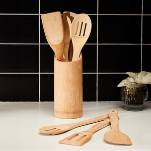 Aleki Natural Bamboo 6 Piece Kitchen Utensil Set with Holder